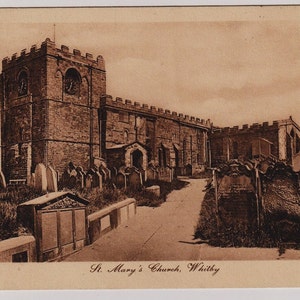 Ancienne carte postale de l'église St.Mary's Whitby, 1912 - décor de scène du cimetière de Dracula de Bram Stoker !