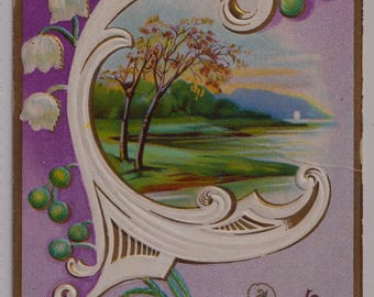 Antique Embossed Postcard: Lilies of the Valley, Landscape, 1911