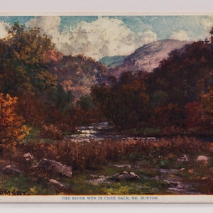 RIVER WYE à Chee Dale, près de BUXTON, Derbyshire, carte postale d'artiste antique, George Ramsay, publiée en 1919, série Peakland, G Childeric
