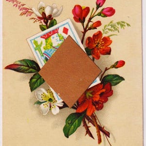 CARTA DA GIOCO, FIORI, carta di Capodanno vittoriana/Effimera, c1890