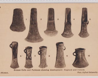 Antique Musuem Postcard, Bronze Age, Celts and Palstaves, British Museum, Oxford University Press, c1920s