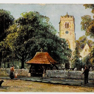 Antique Artist Postcard, BEDDINGTON CHURCH, Surrey, Alfred de BREANSKI, Tucks 7723, c1910