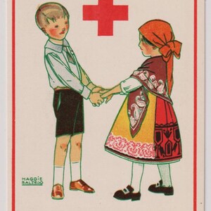 CROIX ROUGE de BELGIQUE de la Jeunesse, Maggie Salzedo, Rotes Kreuz, Freunde finden, antike Künstlerpostkarte, c1925