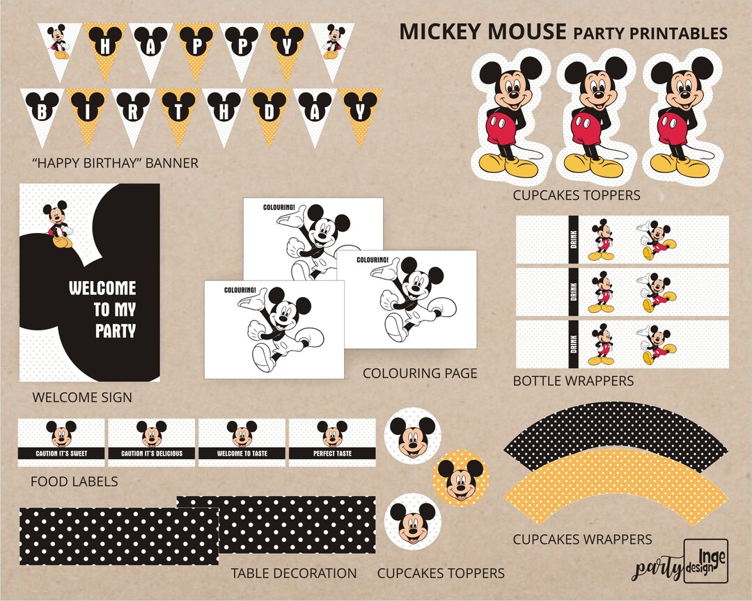 Mickey Mouse Birthday Party, Mickey Mouse Party Decorations, Mickey Mouse  Party Package, Printable Party Decorations, Party Pack Printables 