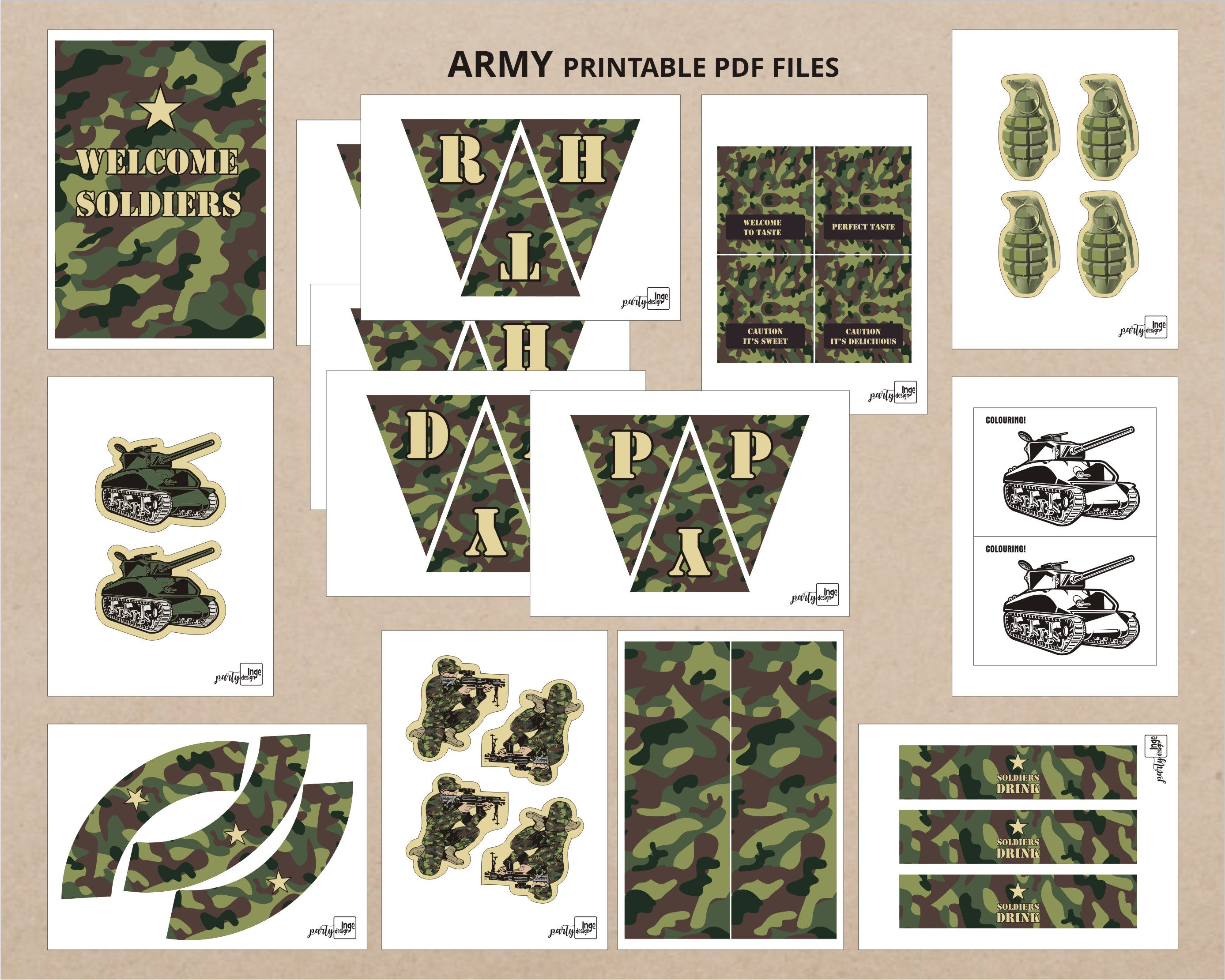 Soldiers, Camouflage / Printable DIY Birthday /party Decorations Army ...