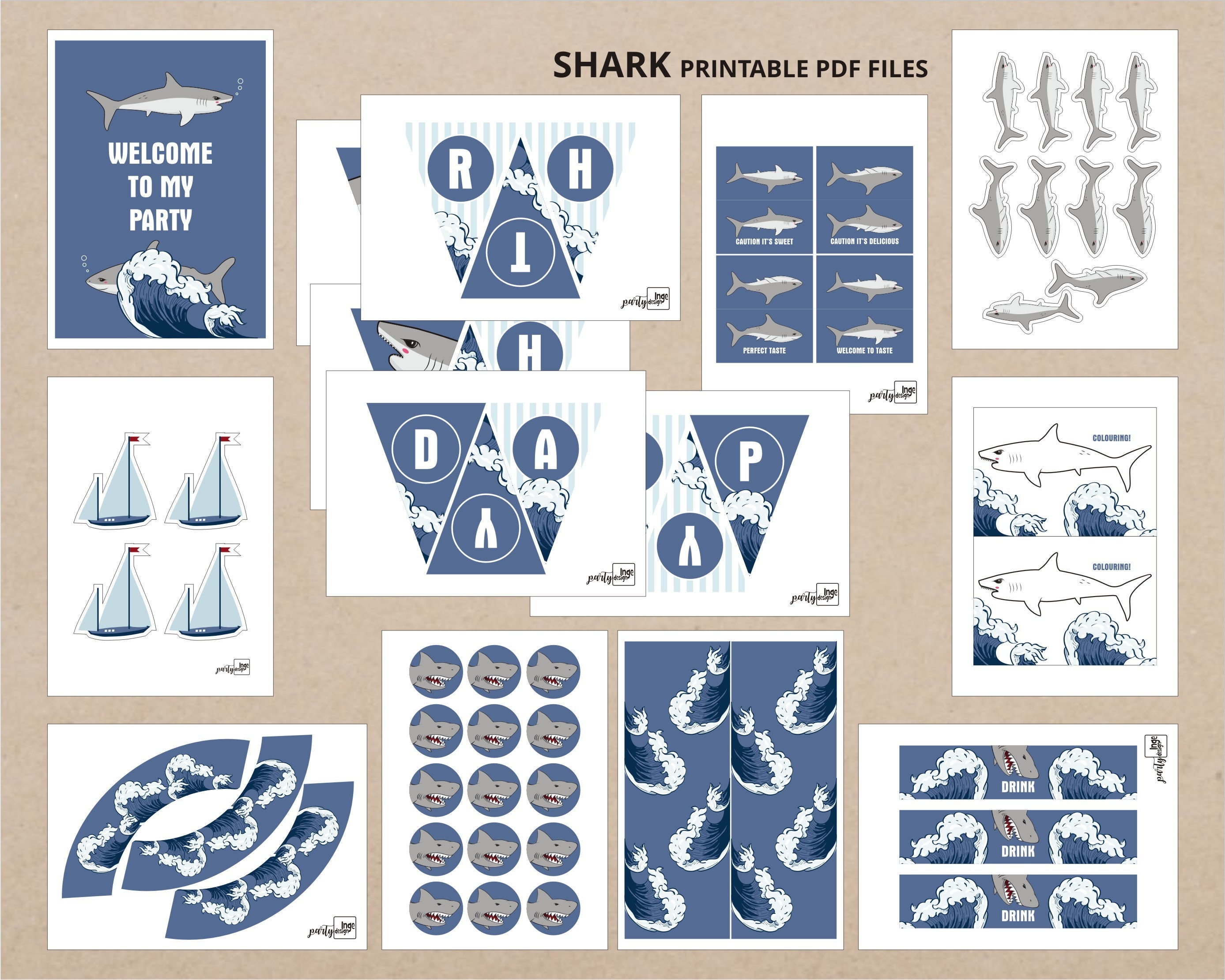 Shark Party Theme Printable / DIY Birthday Party Decorations ...