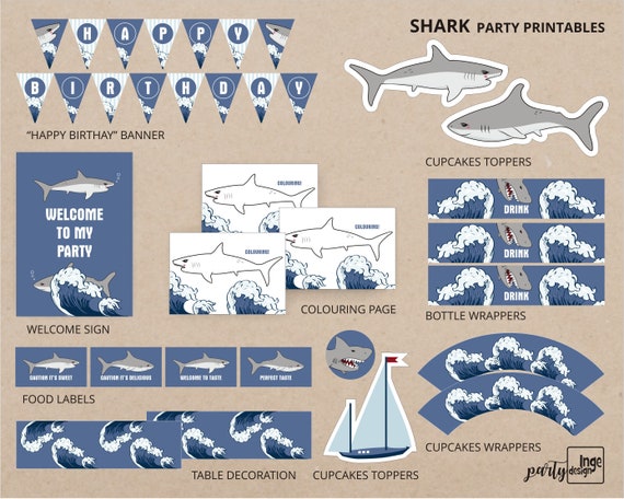 Happy Birthday Shark Banner Shark Banner Shark Theme Party 