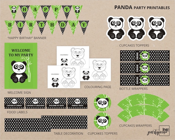 Panda Theme / Printable DIY / Children Birthday Decorations / | Etsy