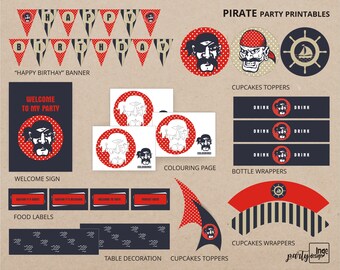 Printable DIY Birthday Party Decorations  printables Pirates pdf DIY