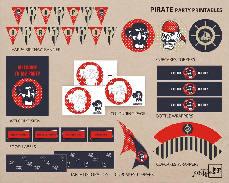 Printable DIY Birthday Party Decorations Printables Pirates - Etsy