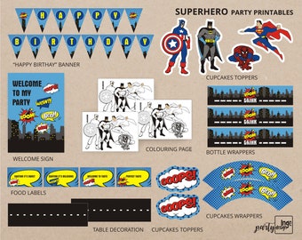 Superhero Theme / Printable DIY / Birthday Party Decorations / printables Superhero pdf DIY