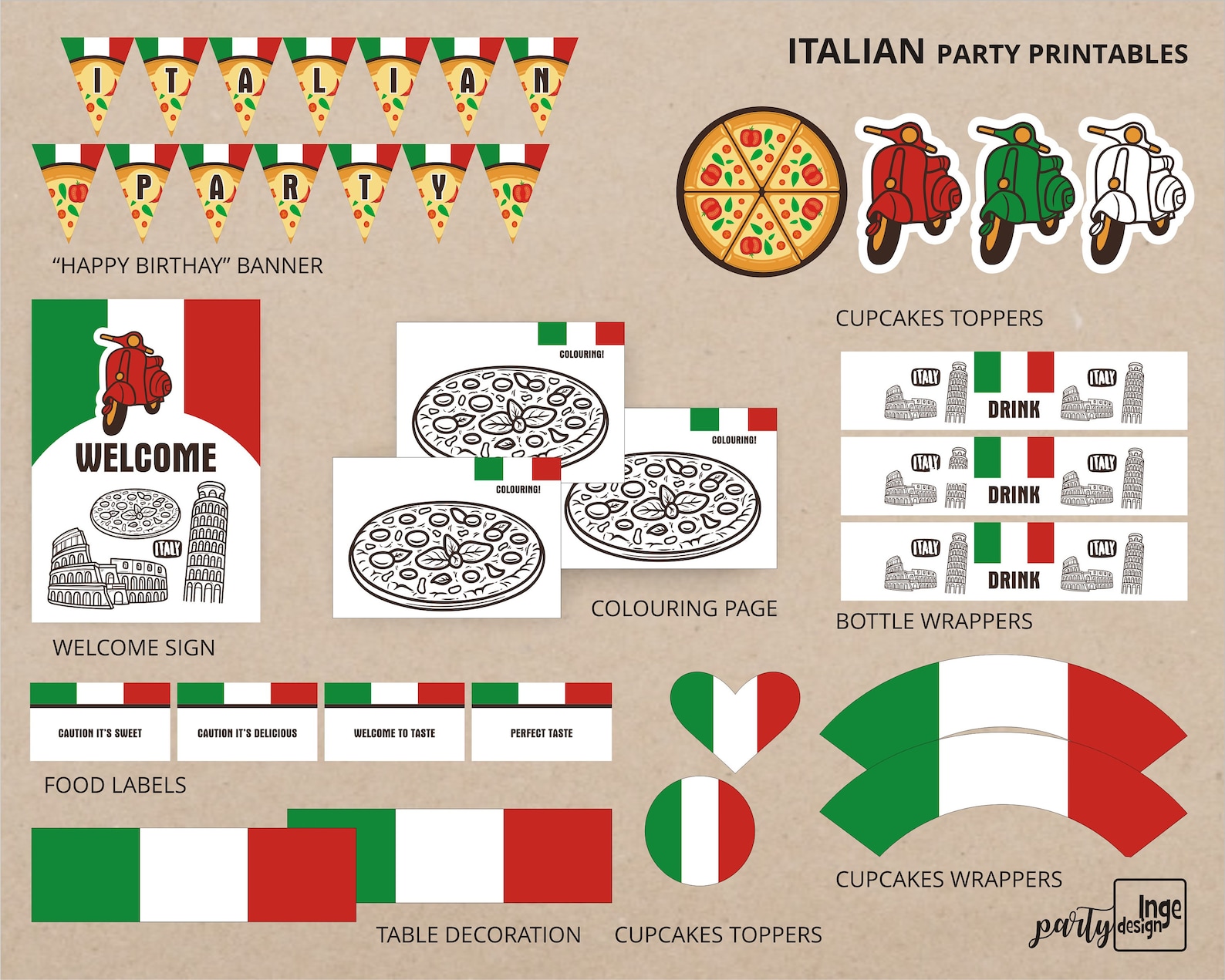 Italian Party / Printable DIY / Italian Party Decorations / Printables ...