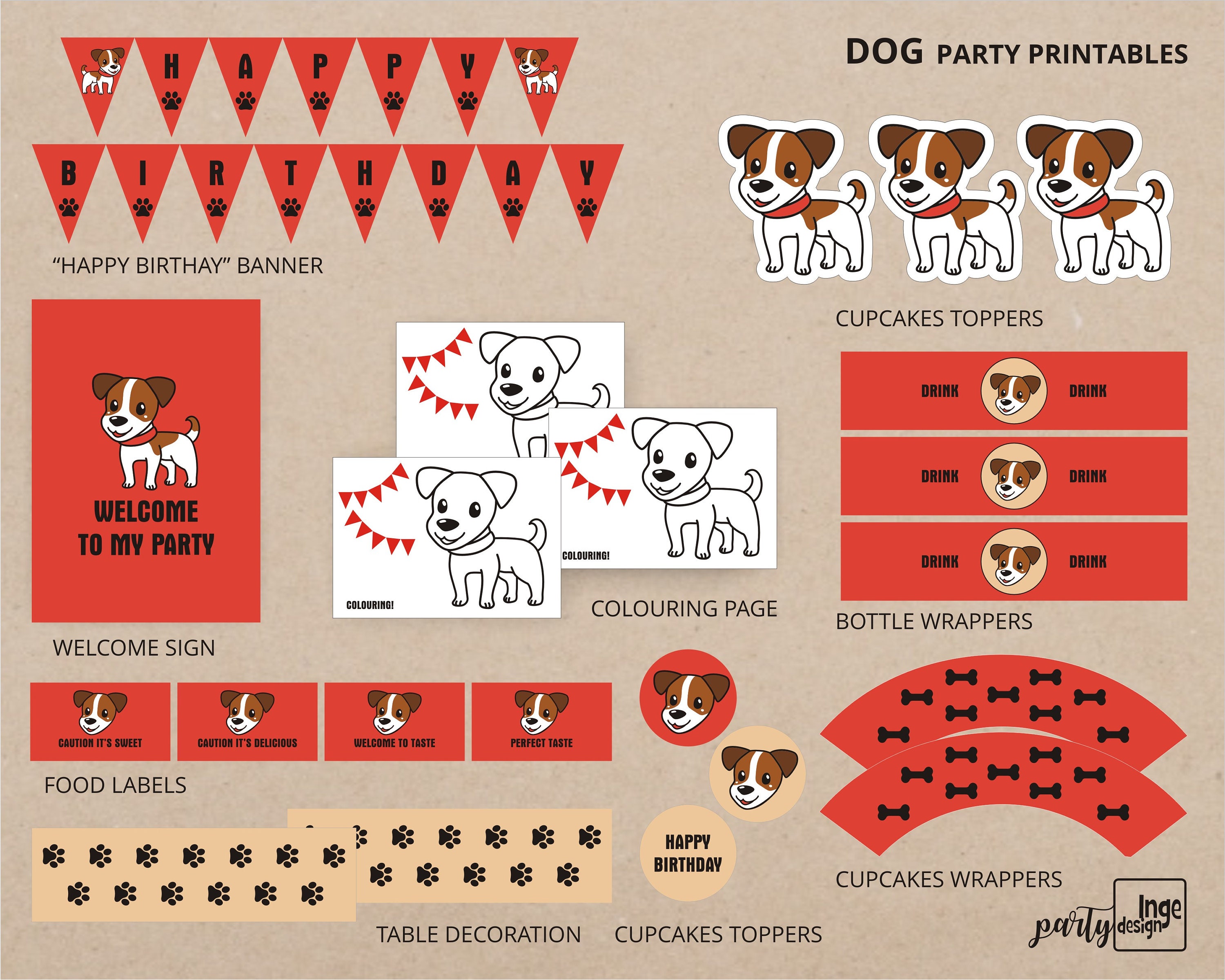 Dog Party decoration / Printable DIY Birthday / Party Etsy 日本