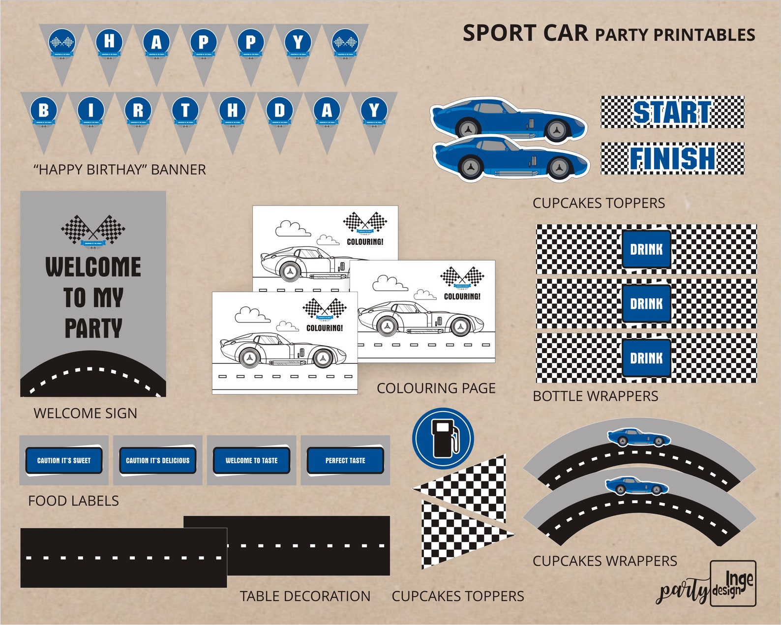 Sport Car Party /pdf DIY Printable / Birthday Party Decorations ...