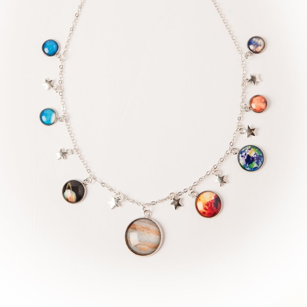 Silver Solar System Necklace (w/Pluto!)  Available With or Without Stars