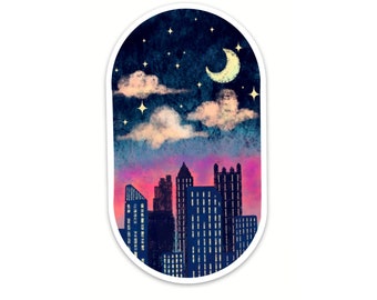 Wasserdichter Vinyl Nachtzeit Verträumter Pittsburgh Skyline Magnet |Kostenloser Versand | Pittsburgh | Yinzer | 412 |