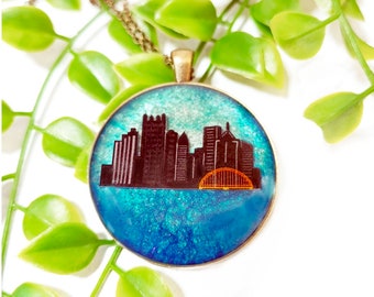 One of a Kind Pittsburgh Skyline Resin Pendant Necklace | Free Shipping | Pittsburgh Gifts | 412 | PGH | Yinz