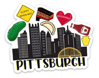 Waterproof Vinyl Pittsburgh Icons Skyline Sticker | Free Shipping | Vinyl Decal | Pickle | 412 | Pierogi| PGH | Slippy