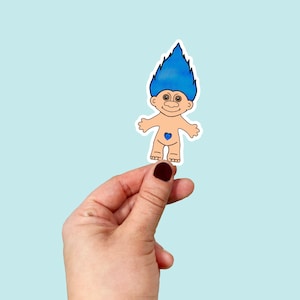 Waterproof Vinyl Blue Troll Doll Sticker | Free Shipping | Vinyl Decal | Gem Bellies | 90s | PGH  |