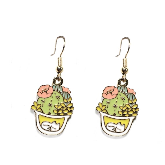 Terrarium and Napping Cat Earrings| Free Shipping Hypoallergenic