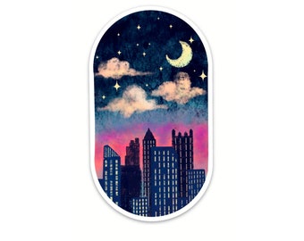 Wasserfester Vinyl Nighttime Dreamy Skyline Aufkleber | Groß |Kostenloser Versand | Pittsburgh | Yinzer | 412 |
