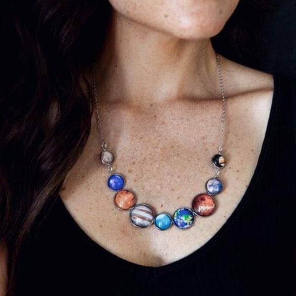 Silver Solar System Necklace, Free Shipping