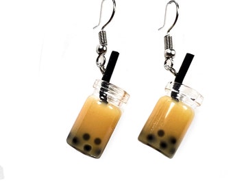 Mini Boba Tea Earrings| Free Shipping | Hypoallergenic Surgical Steel | Ready to Ship | Unique Jewelry
