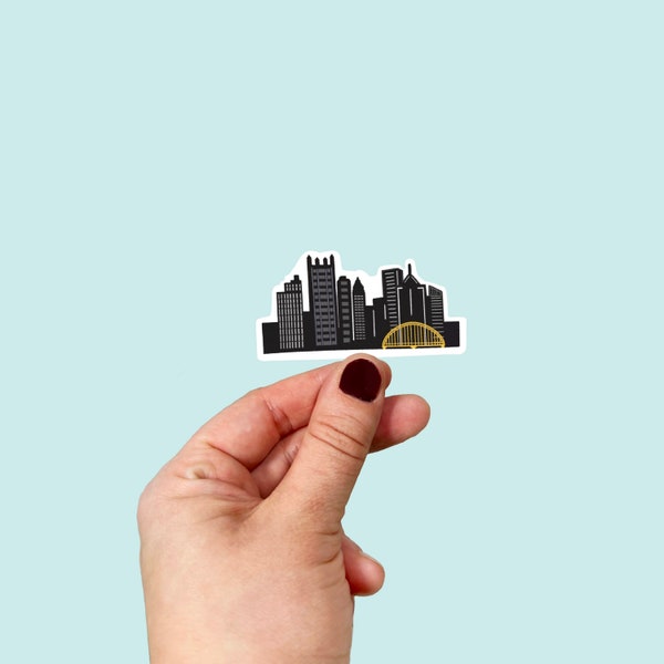 Waterproof Vinyl Pittsburgh Skyline Sticker, Extra Small |Free Shipping | Vinyl Decal | Steelers | Yinz | 412 | PGH |