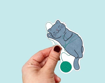 Cute Kitty and Ball of Yarn Sticker  |Free Shipping | Vinyl Decal  | PGH |