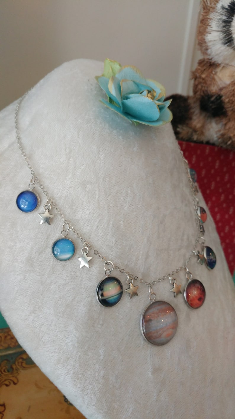 Silver Solar System Necklace w/Pluto Available With or Without Stars image 5