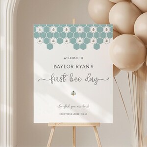 First Bee Day Birthday Welcome Sign Template | 1st Bee-Day Party Sign | First Birthday Minimalist Table Sign | First Bee-Day Poster Template