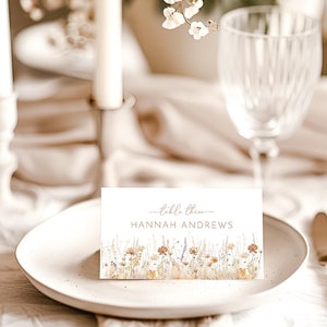 Herbst Tischnamen Karten | Rustikale Namensschilder | Herbstliche Hochzeit Tischkarten | Rost und Creme Tischkarten Vorlage | Herbst Blumen Sitzplatzkarten