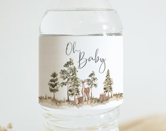 Woodland Baby Shower Water Bottle Label | Oh Deer, Adventure Theme (Digital Download)
