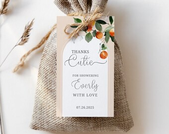 Little Cutie Baby Shower Favor Tags | Citrus Theme (Editable Template)