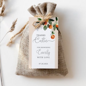 de Étiquette de cadeau de naissance Little Cutie | Étiquettes de cadeau de baby shower aux agrumes | Étiquette de remerciement pour baby shower | Modèle modifiable
