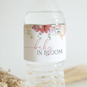 Baby In Bloom Baby Shower Water Bottle Label | Garden Flowers Baby Shower | Girl Baby Shower | Wildflower Bottle Wrap | Floral Water Bottle