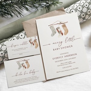 Ensemble d'invitations pour baby shower de Noël | Joyeuse petite fête de naissance | Baby Shower sans distinction de sexe | Fête prénatale de Noël rustique
