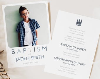 Modern LDS Baptism Program Template Editable for Boy Minimal Photo (Printable)