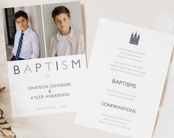 Modern LDS Baptism Program Template Editable Invitation for Two Boys Photo Collage (Printable)