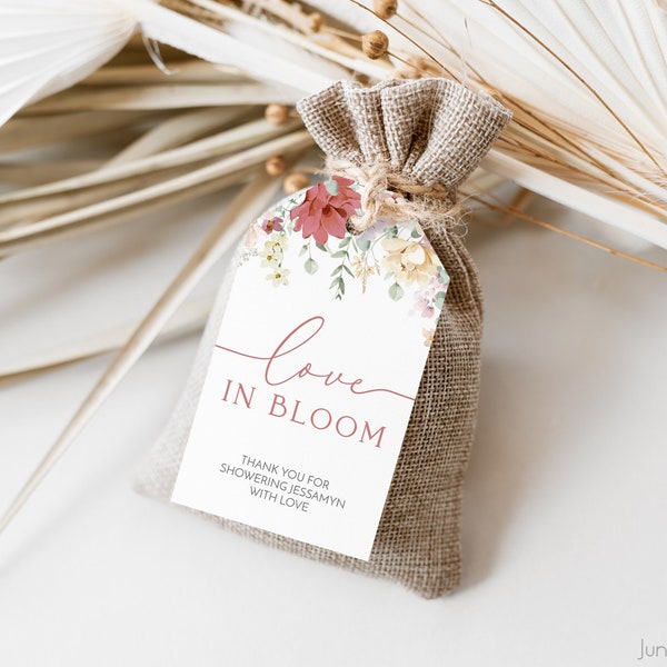 Love In Bloom Bridal Shower Favor Tag | Wildflower Favor Tag | Thank  You Favor Tag | Favor Tag Template | Boho Shower | Editable Template