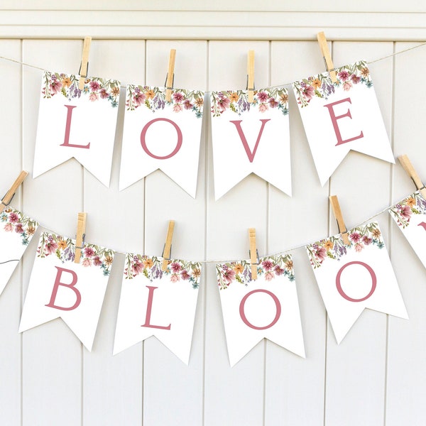 Love In Bloom Banner Template | Wildflower Bridal Shower Printable Banner | Wildflower Decor | Editable Banner | Spring Bridal Shower