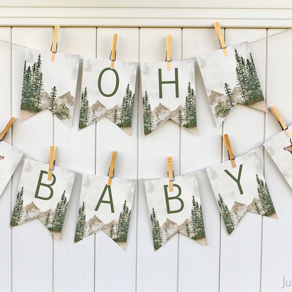 Oh Baby Aquarell Wald Baby Shower Banner | Berg Baby Shower Banner | Aquarell Berg Szene Oh Baby Banner | Oh Babyparty