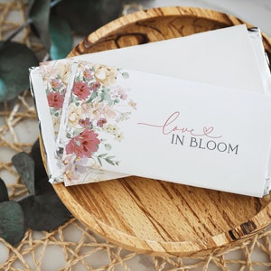 Love In Bloom Bridal Shower Candy Bar Wrapper Template |  Wildflower Chocolate Bar Favor Label | Garden Flowers Wedding Favour