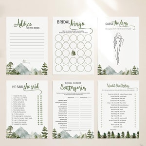 The Adventure Begins Bridal Shower Games | Watercolor Trees Bridal Shower Games |  Mountain Scene Printable Games Bundle | Adventure Shower