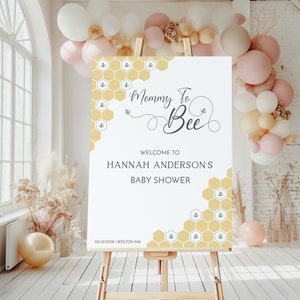 Plantilla de signo de bienvenida de baby shower de mamá a abeja / Cartel de baby shower de abeja de miel / Signo de baby shower de abeja / Plantilla editable