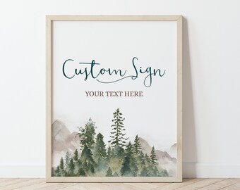 Watercolor Forest Baby Shower Sign, Mountain Trees Decor (Editable Template)