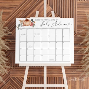 Watercolor Pumpkin Due Date Calendar Game Fall Baby Shower - Etsy