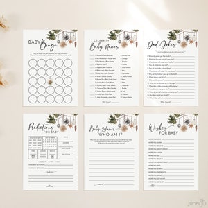 Pacchetto giochi natalizi per baby shower / Allegri giochi per piccoli baby shower con vegetazione ad acquerello e ornamenti / Modelli modificabili