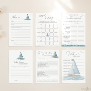 Paquete de juegos de baby shower de velero / Juegos náuticos de baby shower / Ahoy It's A Boy Baby Shower Games Set / Boy Baby Shower / Plantilla editable