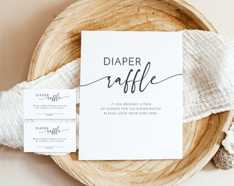 Minimalist Script Diaper Raffle Sign and Ticket | Editable Template